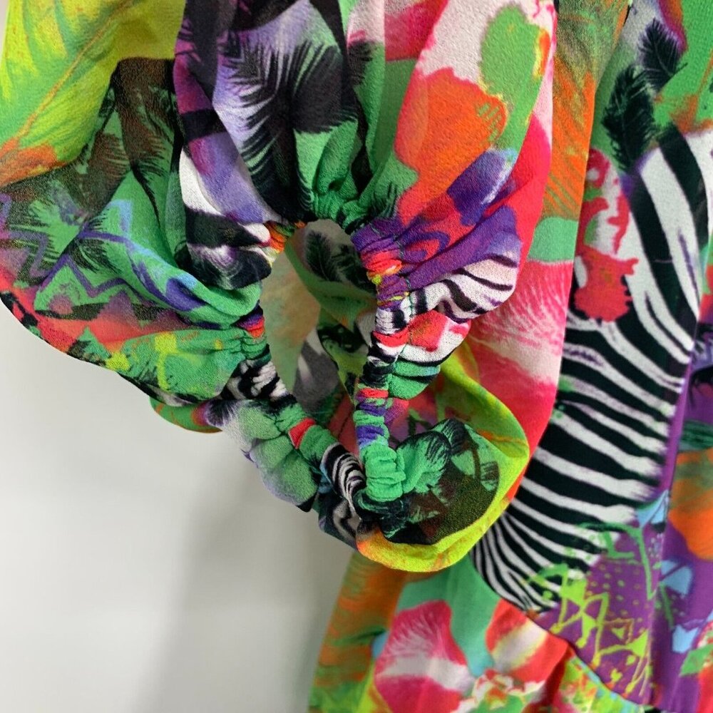 Shein Dress Maxi Hi Lo Cutout Green Tropical Print Long Sleeve NWT - Picture 12 of 16